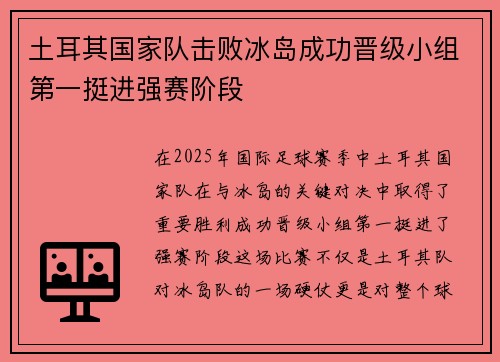 土耳其国家队击败冰岛成功晋级小组第一挺进强赛阶段