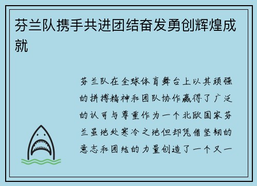芬兰队携手共进团结奋发勇创辉煌成就