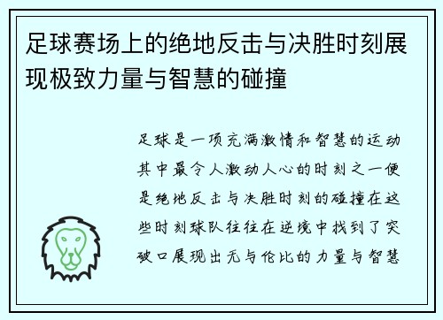 足球赛场上的绝地反击与决胜时刻展现极致力量与智慧的碰撞